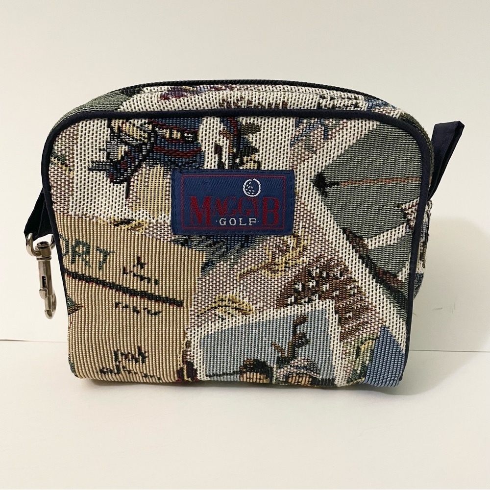 Vintage Maggi B Golf Tapestry Makeup Bag Clip-On Pouch